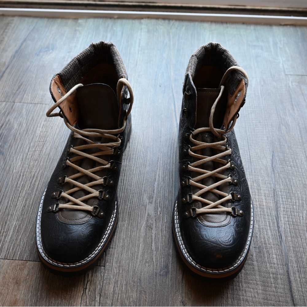 Taft Black and Brown Leather Boots with Moccasin Toe